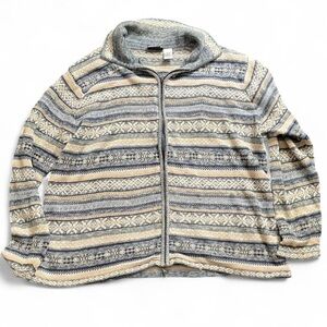 Fashion Bug Women's 22/24 2X Vintage Blue Tan Striped Nordic Sweater FLAW